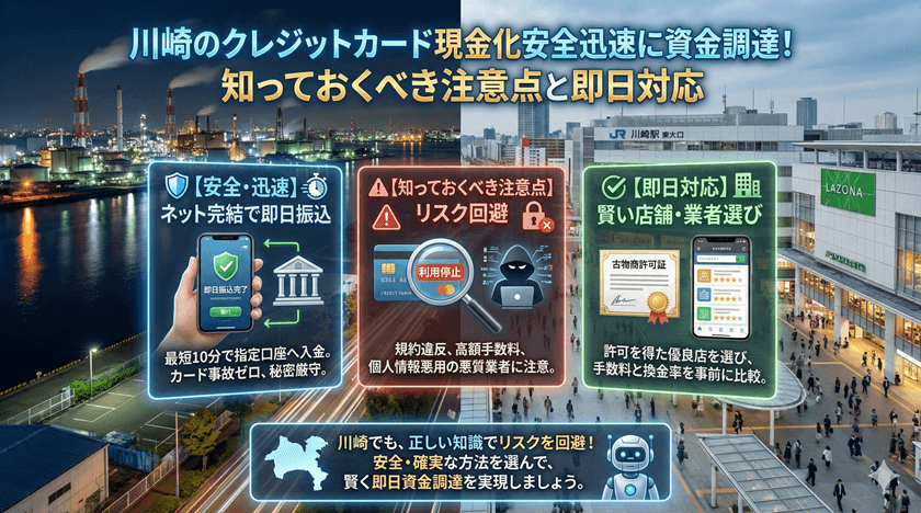 川崎クレジットカード現金化安全迅速に資金調達！知っておくべき注意点と即日対応