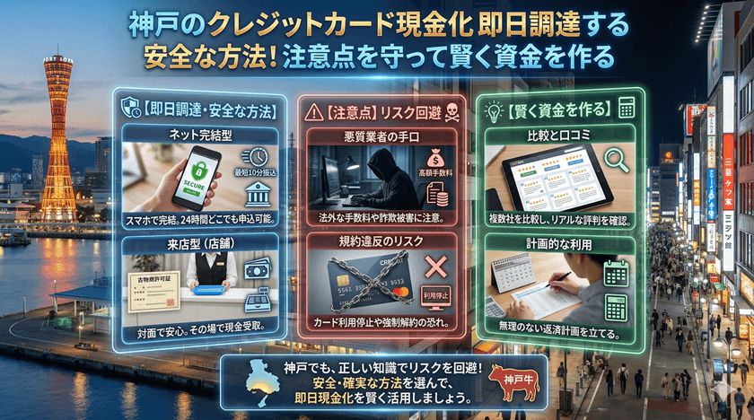 神戸クレジットカード現金化即日調達する安全な方法！注意点を守って賢く資金を作る