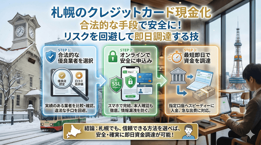 札幌のクレジットカード現金化合法的な手段で安全に！リスクを回避して即日調達する技
