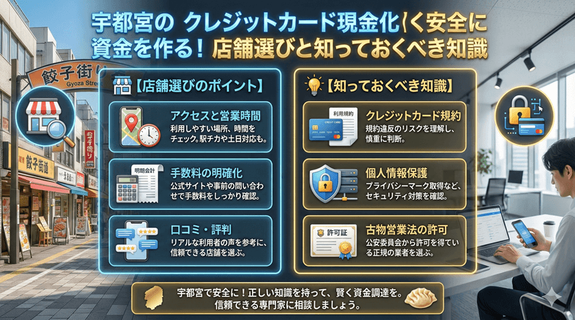宇都宮のクレジットカード現金化賢く安全に資金を作る！店舗選びと知っておくべき知識