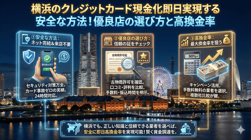 横浜クレジットカード現金化即日実現する安全な方法!優良店の選び方と高換金率