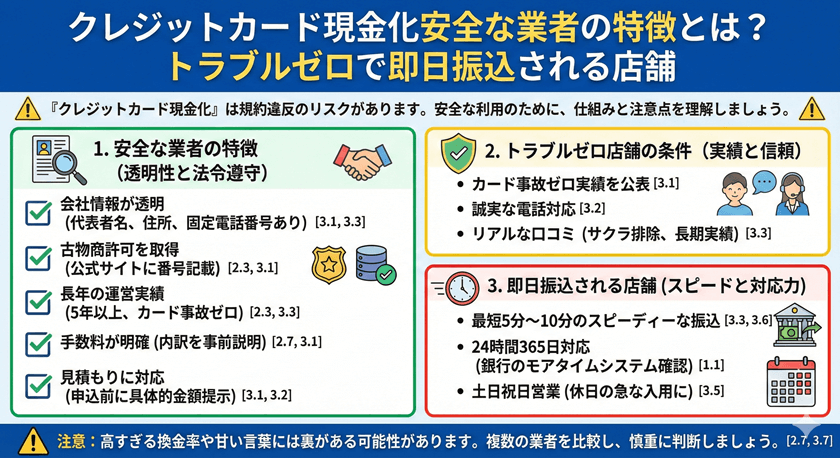 クレジットカード現金化安全な業者の特徴とは？トラブルゼロで即日振込される店舗
