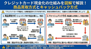 クレジットカード現金化仕組みを図解で解説！商品買取方式とキャッシュバック方式