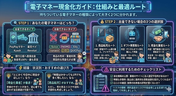 電子マネーの残高は現金化できる？種類別の方法と当日調達の手順