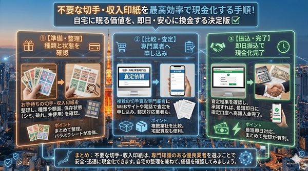 切手（収入印紙）の現金化方法！手間、スピード、相場感から各方法を解説